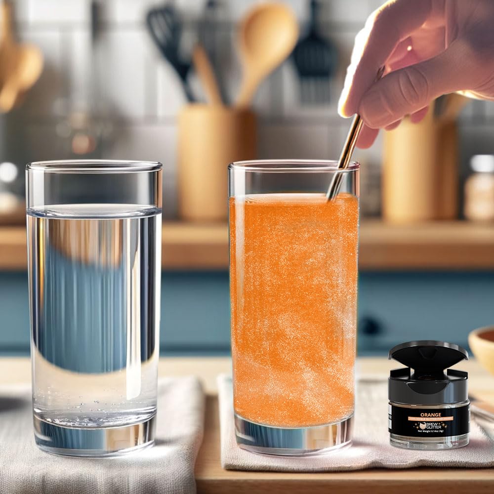 Brew Glitter Orange Edible Drink Glitter 1x 4g Jar for Cocktails, Beer, & Beverages