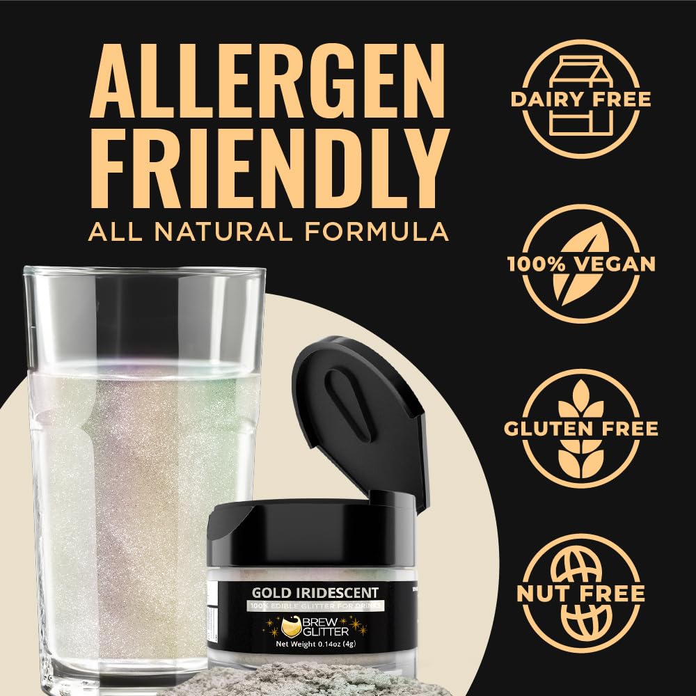 Brew Glitter Iridescent Gold Edible Drink Glitter 1x 4g Jar for Cocktails, Beer, & Beverages