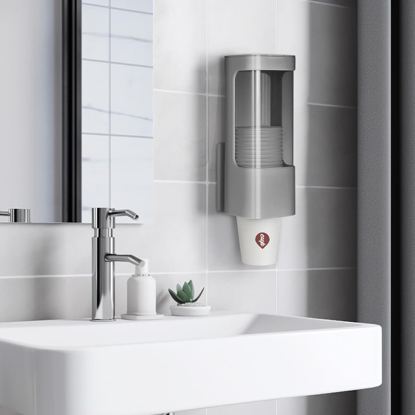 Cup Dispenser, Wall Mounted Water Cooler Cup Dispenser for 3oz-5oz Disposable Cups, Bathroom Cup Holder, Plastic Paper Cup Holder with Adhesive/Screw Mount for Office, Hospital, Bathroom