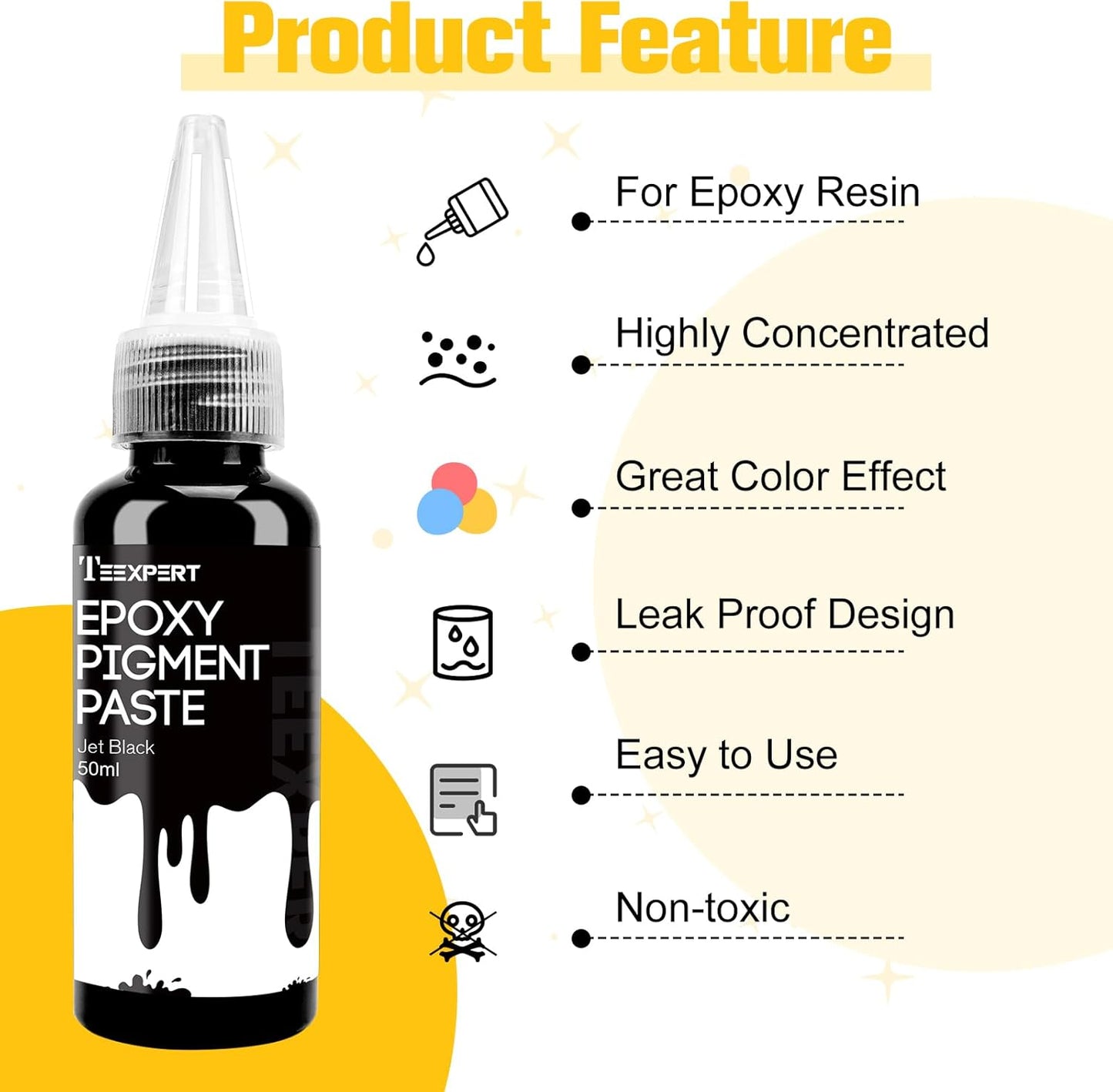 Teexpert Pigment Paste for Epoxy Resin: 10.15oz/300ml Highly Concentrated & Easy to Mix 6 Colors Opaque Liquid Epoxica Dye Set for Resin Coloring, Resina Art Painting and DIY Projects