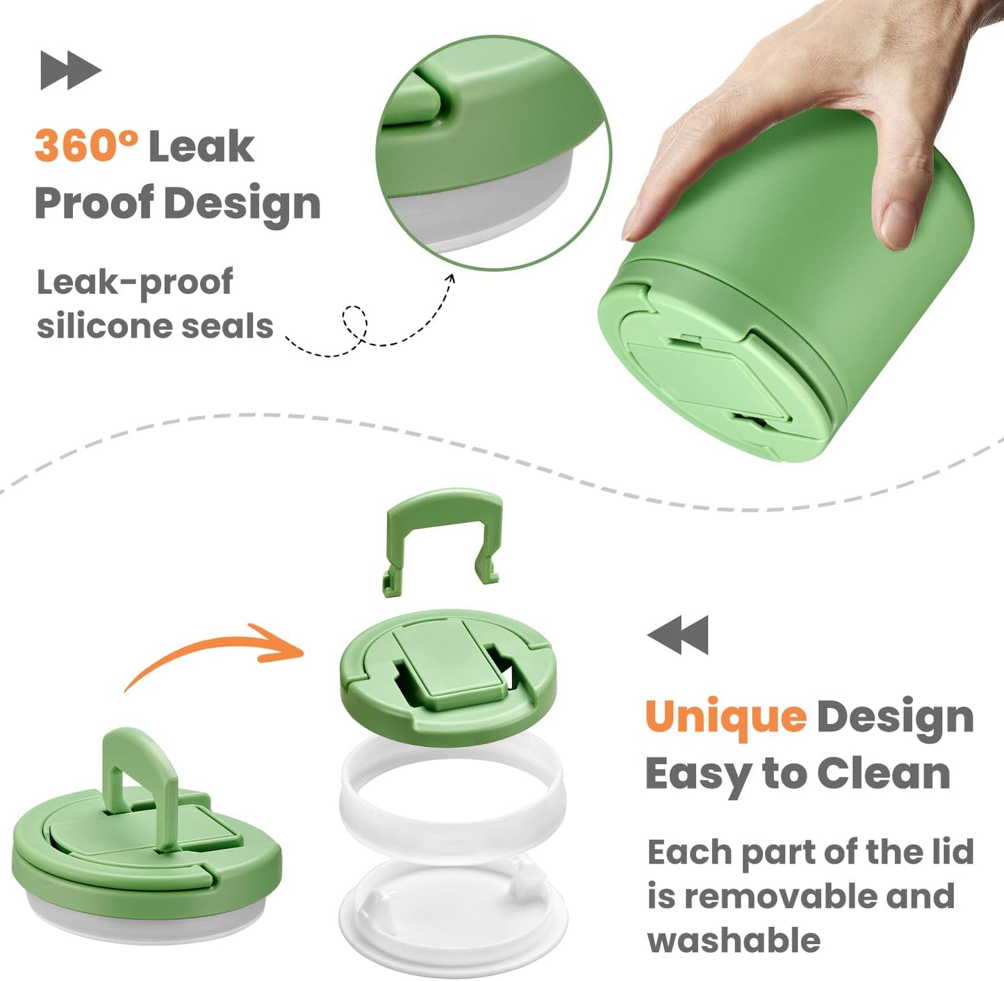 14oz Insulated Vacuum Food Jar with Buckle Lid,Soup Thermo for Hot Food Kids,Wide Mouth Leakproof Stainless Steel Lunch Container with Spoon-Green