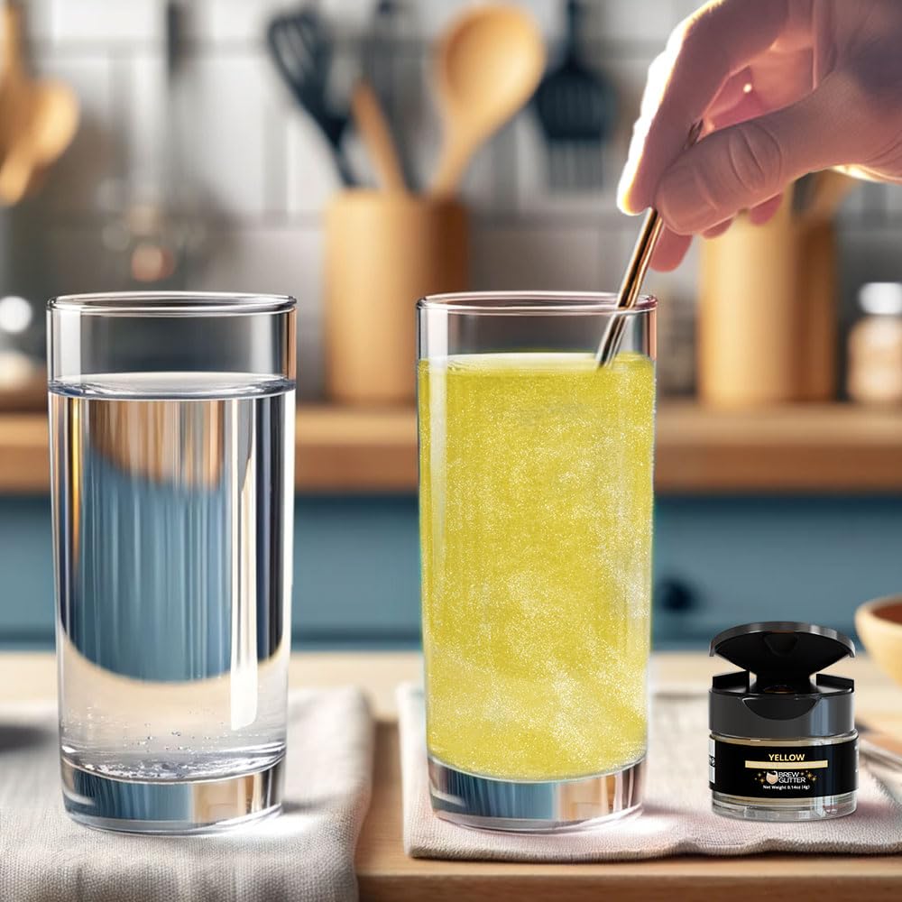 Brew Glitter Yellow Edible Drink Glitter 1x 4g Jar for Cocktails, Beer, & Beverages