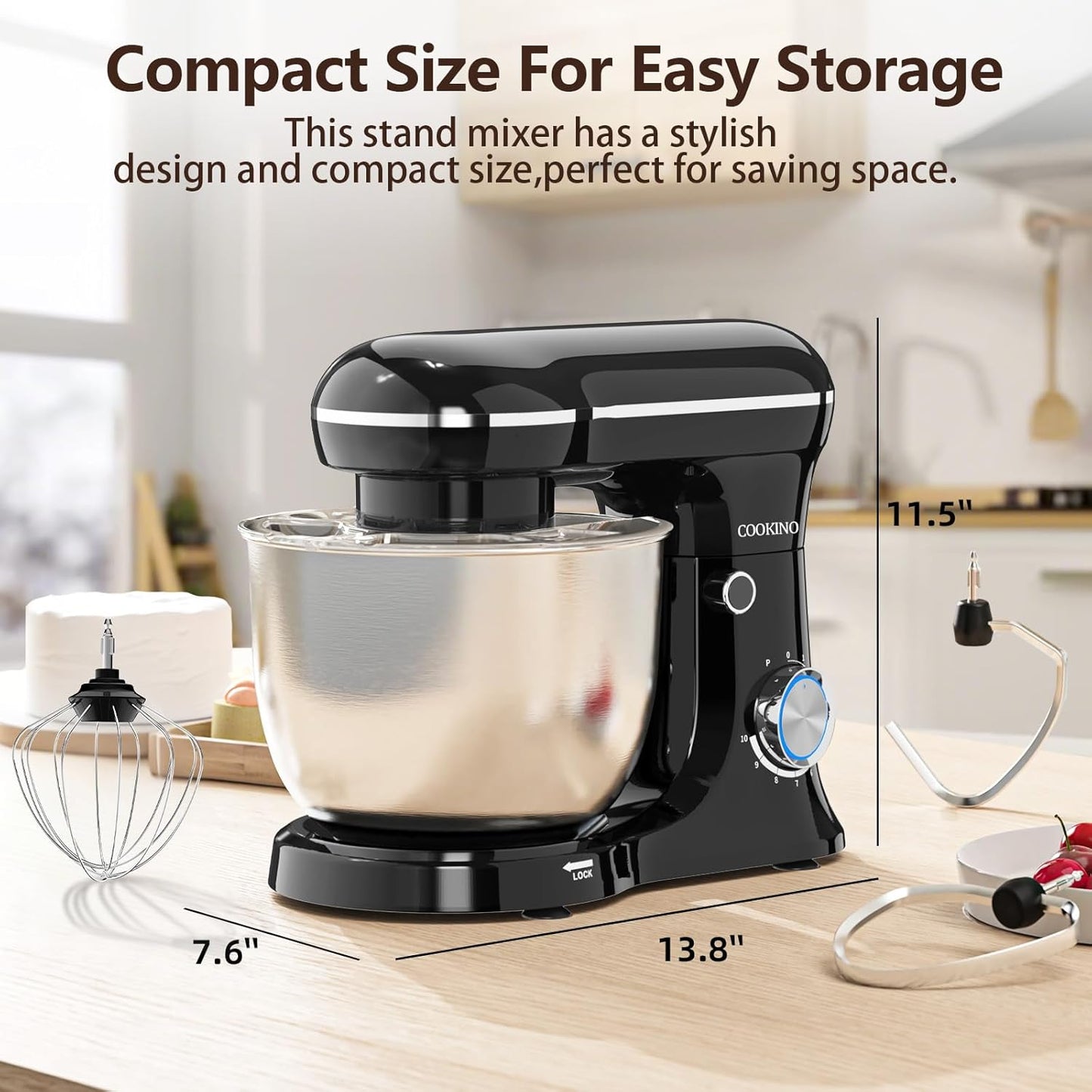 Electric Stand Mixer,10 Speeds Tilt-Head Food Mixer, 3-IN-1 Kitchen Mixer for Daily Cooks with Dishwasher-Safe 6QT Bowl,Dough Hook, Beater, Whisk (Onyx Black)