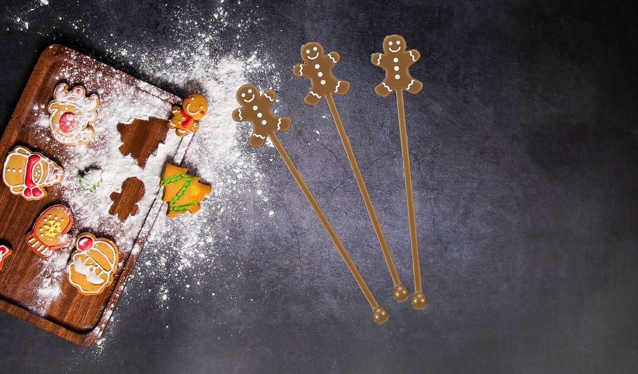 50 Pcs Christmas Drink Stirrers Xmas Coffee Stir Sticks Plastic Swizzle Sticks Cocktail Mixers for Holiday Party Supplies Hot Drinks Cocoa Bar Decoration