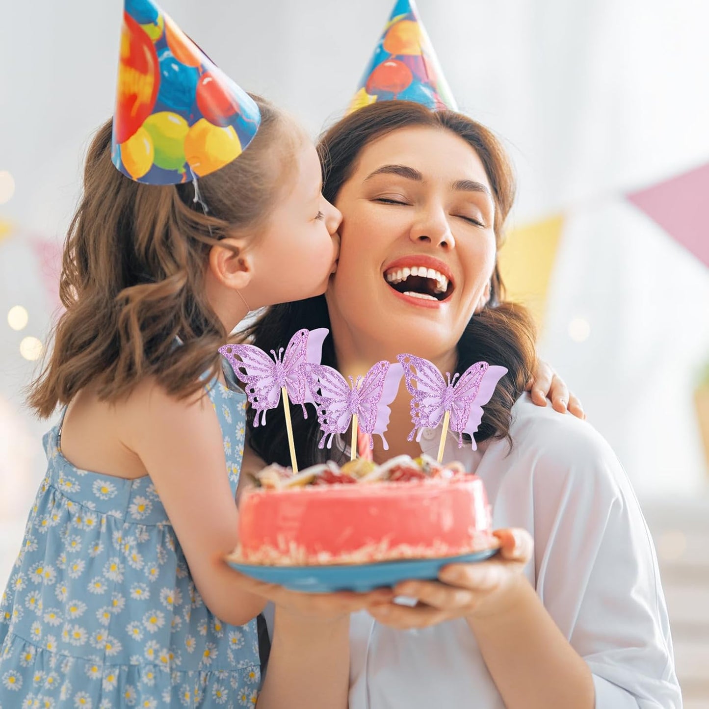 Chinco 48 Pcs Butterfly Cupcake Toppers Assembled Double Layer Cupcake Topper 3D Glitter Cake Topper Butterfly Cocktail Pick Decoration for Baby Shower Birthday Wedding(Glitter Purple,Retro Style)