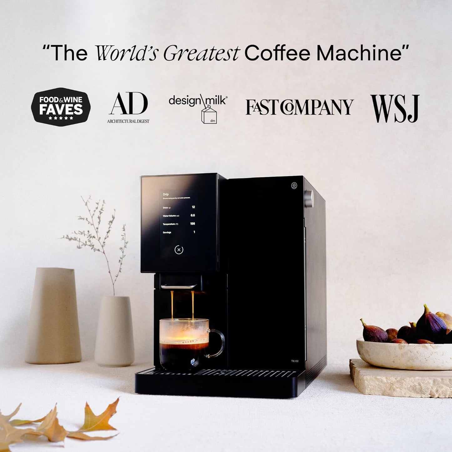 Terra Kaffe Super Automatic Espresso Machine - App-Enabled Coffee Machine - Auto Wake & Sleep - All Milk Types - Roaster-Approved Espresso Settings - Cappuccino Machines for Home - Black TK-02