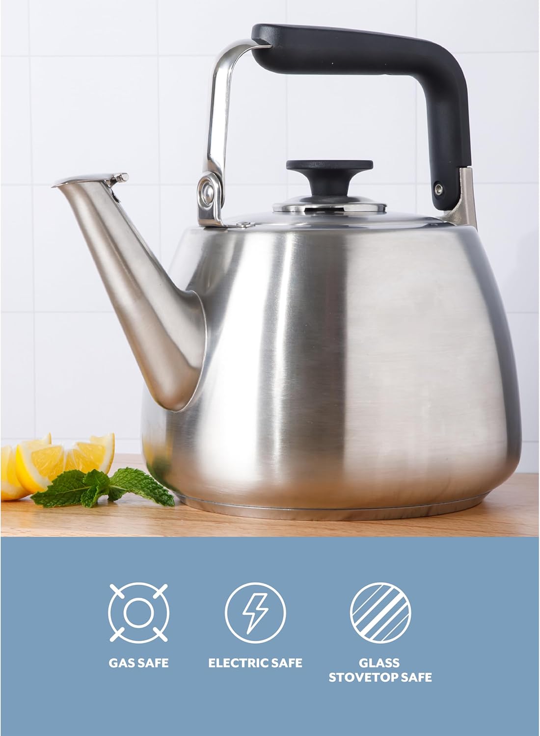 Sur La Table Kitchen Essentials Large 2 QT Heavy Gauge Brushed Stainless Steel Whistling Tea Kettle