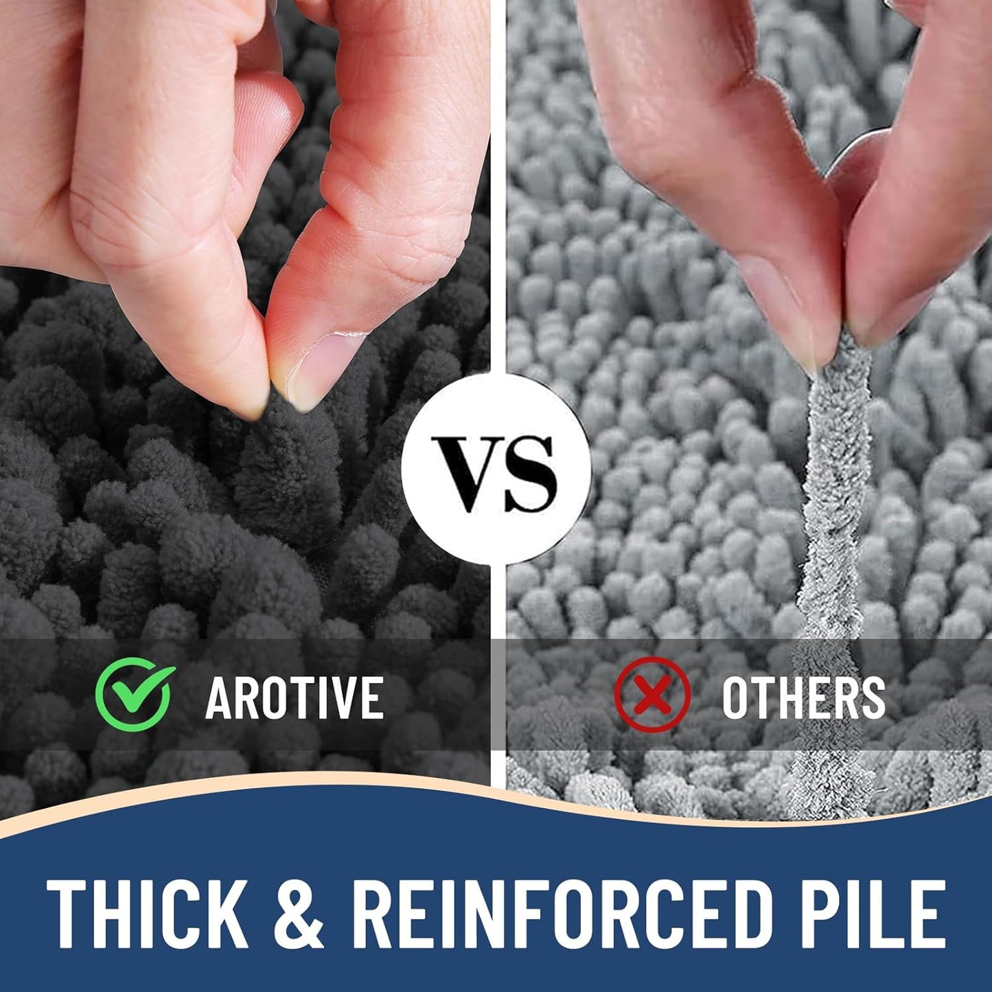 Arotive Luxury Chenille Bathroom Rug Mat, Extra Soft Thick Absorbent Shaggy Bath Rugs, Non-Slip Machine Wash Dry, Plush Bath Mats for Bathroom, Shower and Tub, 47x32, Dark Grey