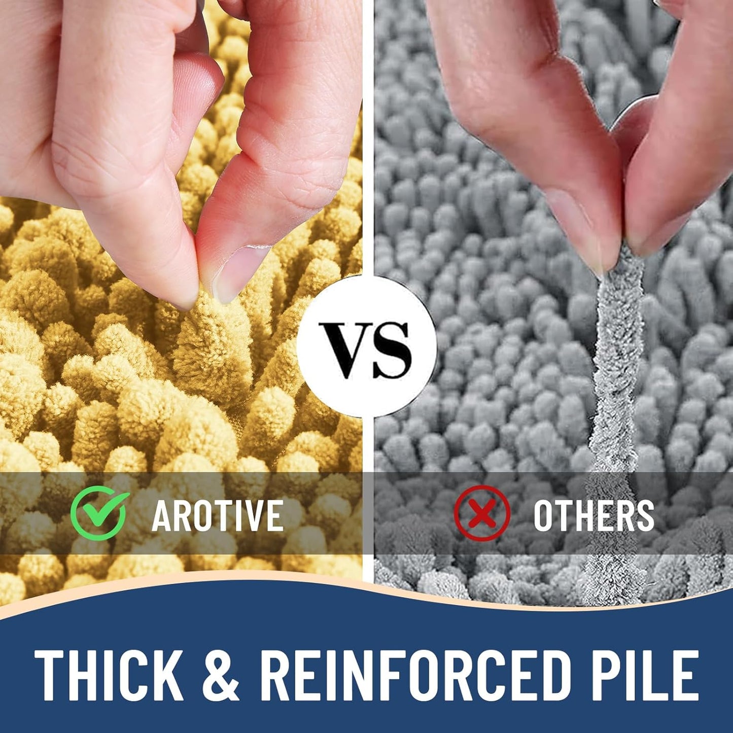 Arotive Luxury Chenille Bathroom Rug Mat, Extra Soft Thick Absorbent Shaggy Bath Rugs, Non-Slip Machine Wash Dry, Plush Bath Mats for Bathroom, Shower and Tub, 47x17, Yellow