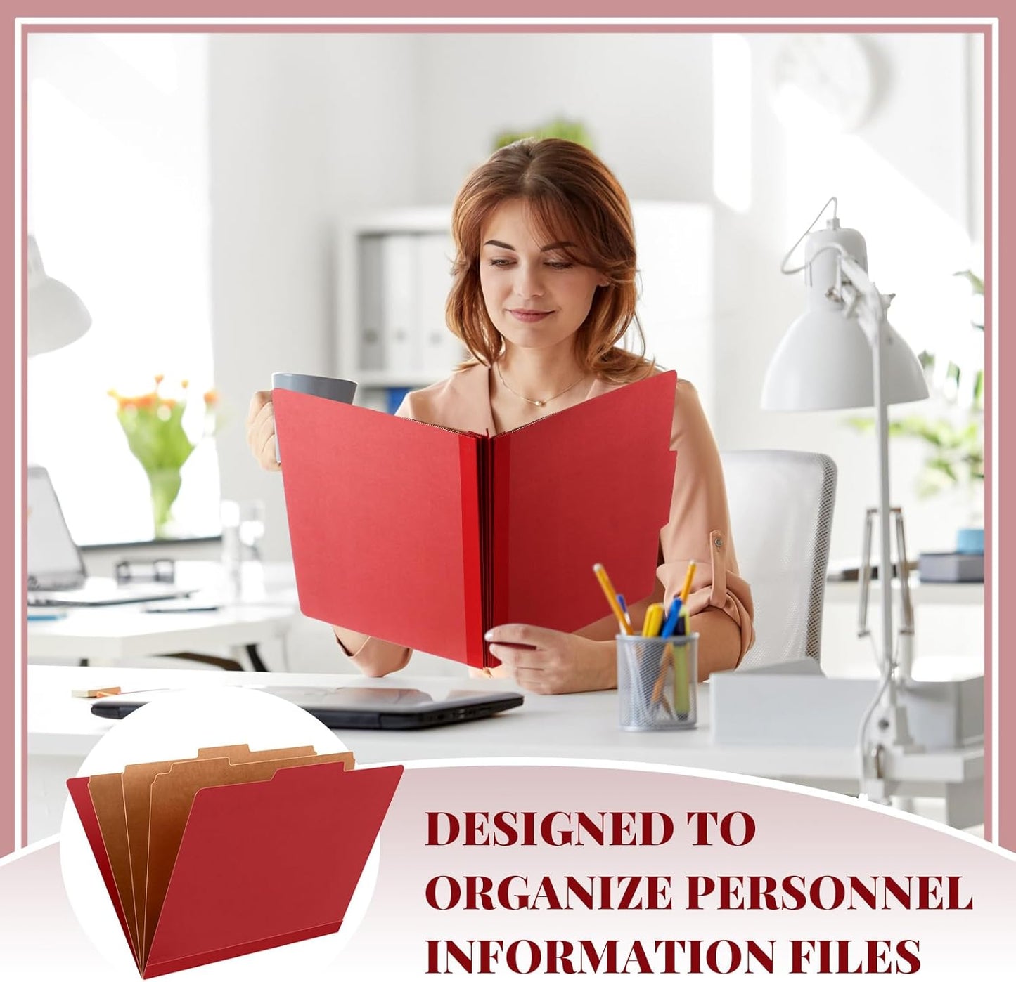 24 Pcs Classification Folders Letter Size, Back to School Supply for Teacher, Student, 3 Dividers Pressboard File Folder Bulk with 2 Fasteners, 3.5 Inch Expanding File Organizer (Red)