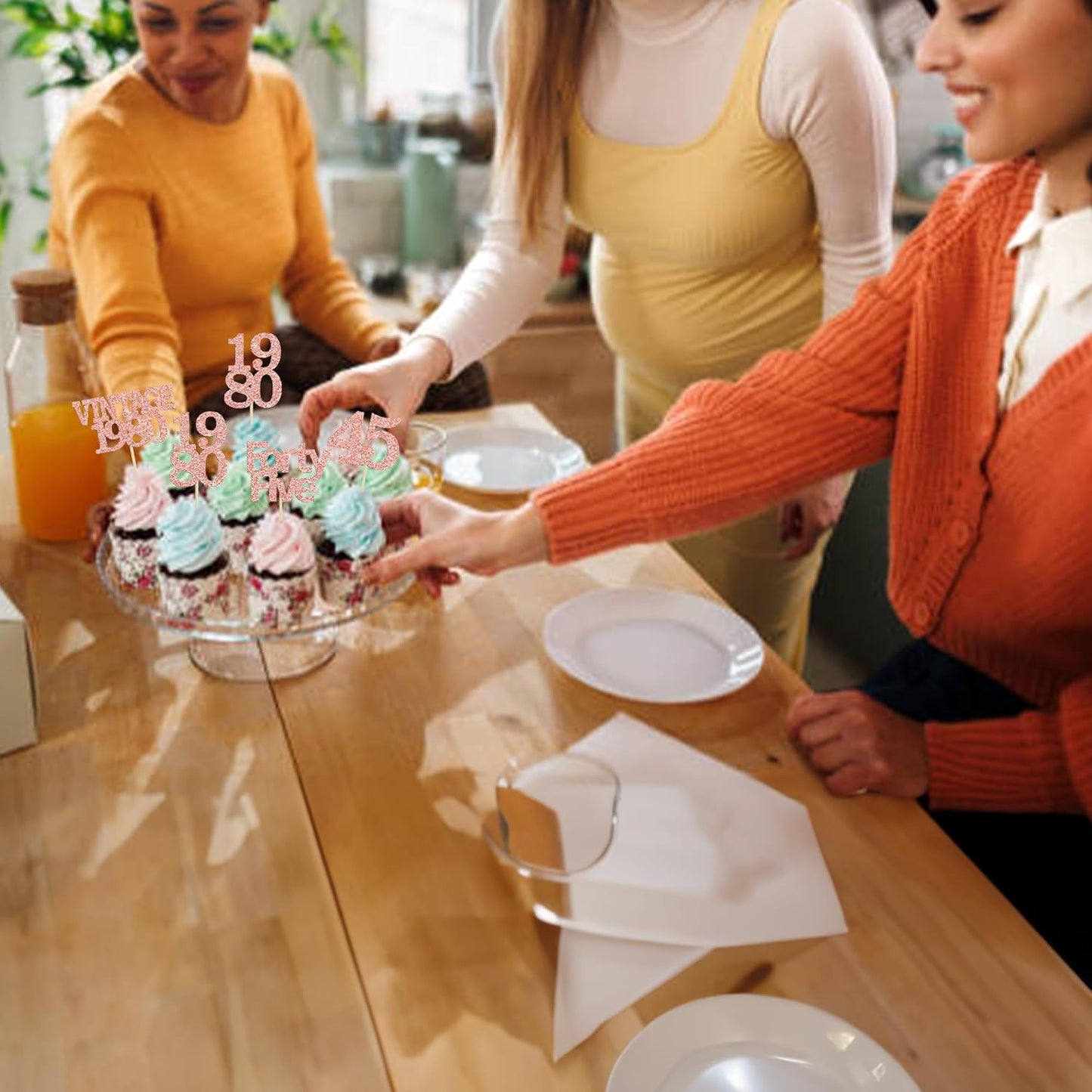 Gyufise 24Pcs 45th Birthday Cupcake Toppers Glitter Cheers to 45 Fabulous Forty Five Vintage 1980 Cupcake Picks 45th Birthday Wedding Anniversary Party Cake Decorations Supplies Rose Gold