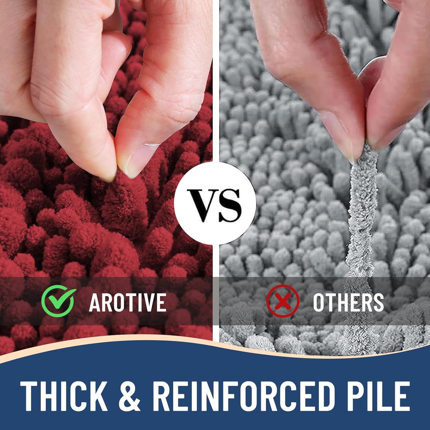 Arotive Luxury Chenille Bathroom Rug Mat, Extra Soft Thick Absorbent Shaggy Bath Rugs, Non-Slip Machine Wash Dry, Plush Bath Mats for Bathroom, Shower and Tub, 70x24, Red