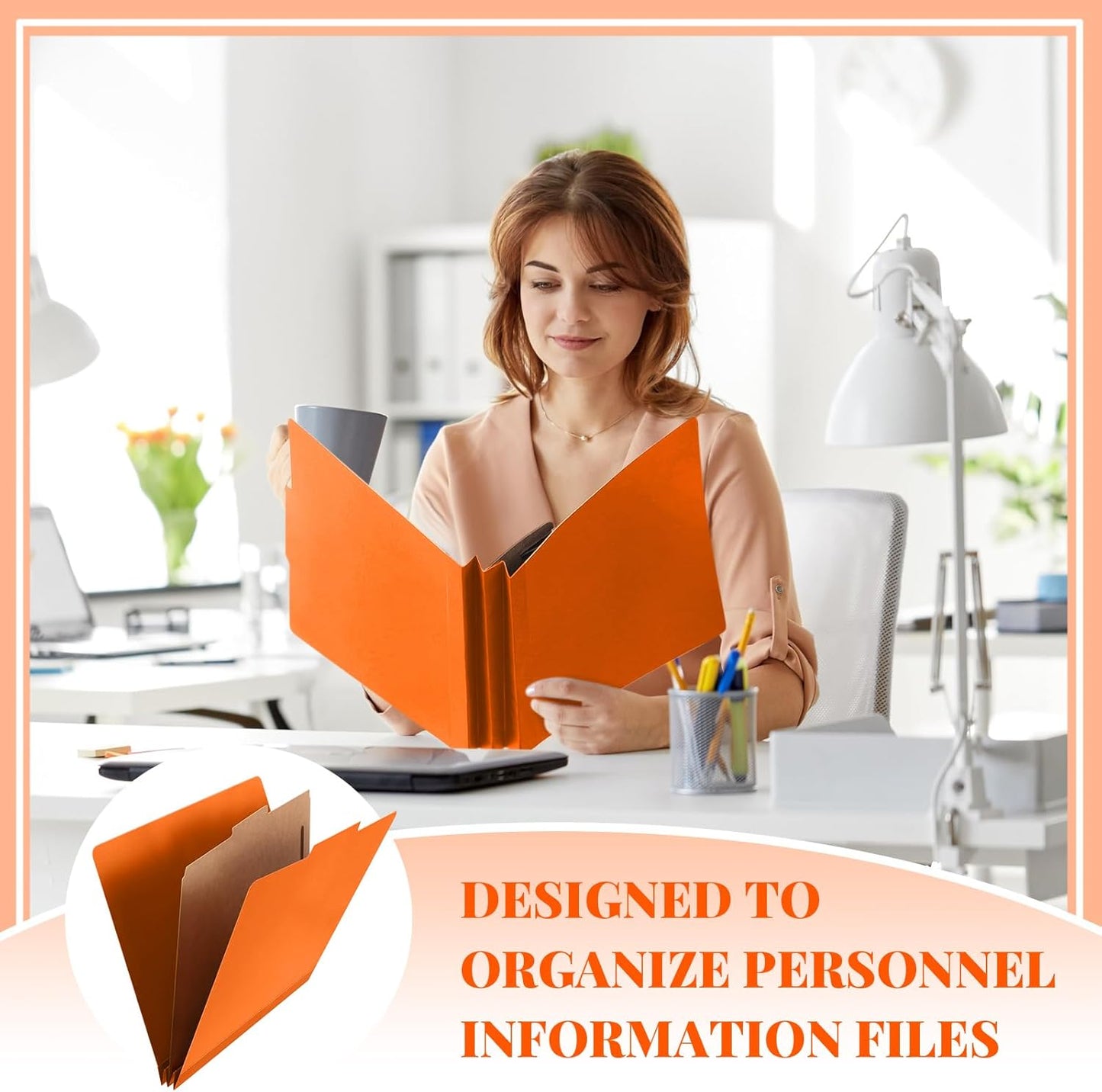 36 Pcs Classification Folders Letter Size, Back to School Supply for Teacher, Student, 1 Divider Pressboard File Folder Bulk with 2 Fasteners, 3.5 Inch Expanding File Organizer (Orange)