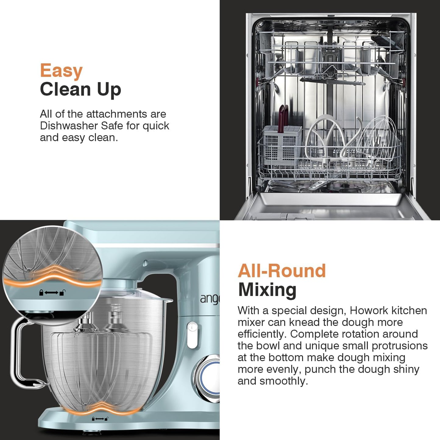 Mini Angel Stand Mixer,10-Speed Kitchen Electric Mixer,Tilt-Head Food Mixer with Dough Hook, Wire Whisk, Flat Beater, Stainless Steel Bowl (Blue2, 5QT)