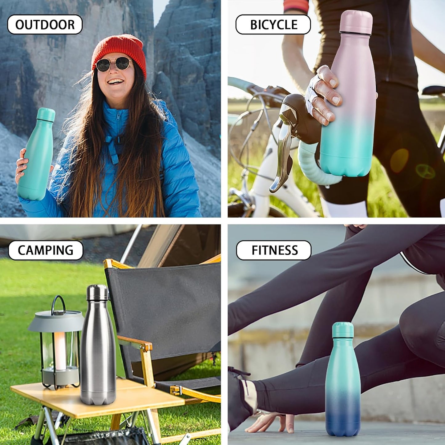 Insulated Water Bottle, 2 Pack-12oz Stainless Steel Water Bottles with straw lid, Metal Sports Water Bottles for Boys,Girls, Double Wall Vacuum BPA-Free Flask for School,Sports & Travel-Black