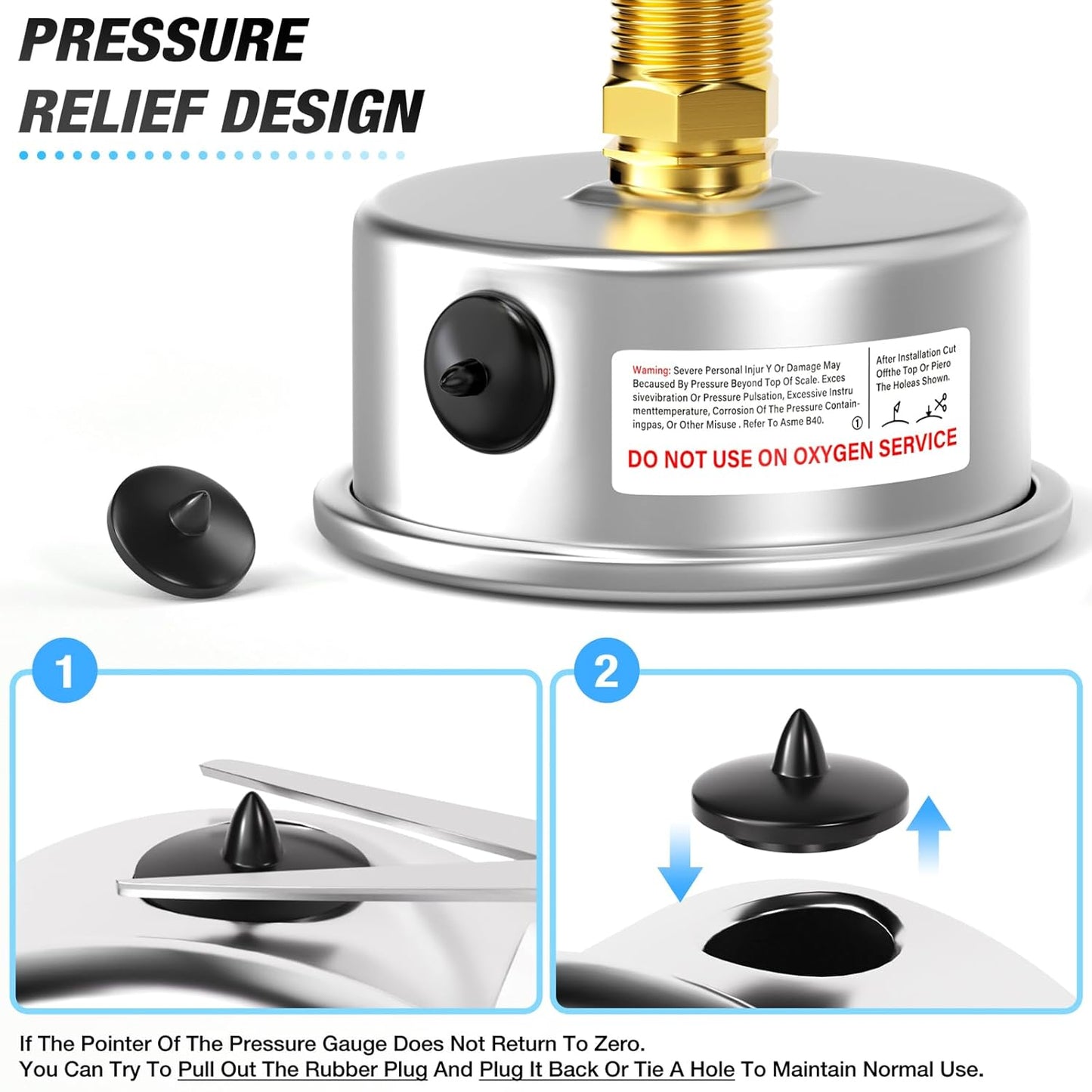 MEANLIN MEASURE 0~30Psi Stainless Steel 1/4" NPT 2.5" FACE DIAL Liquid Filled Pressure Gauge WOG Water Oil Air Center Back Mount, with 1/2" NPT and 3/8" NPT Hex Bushing