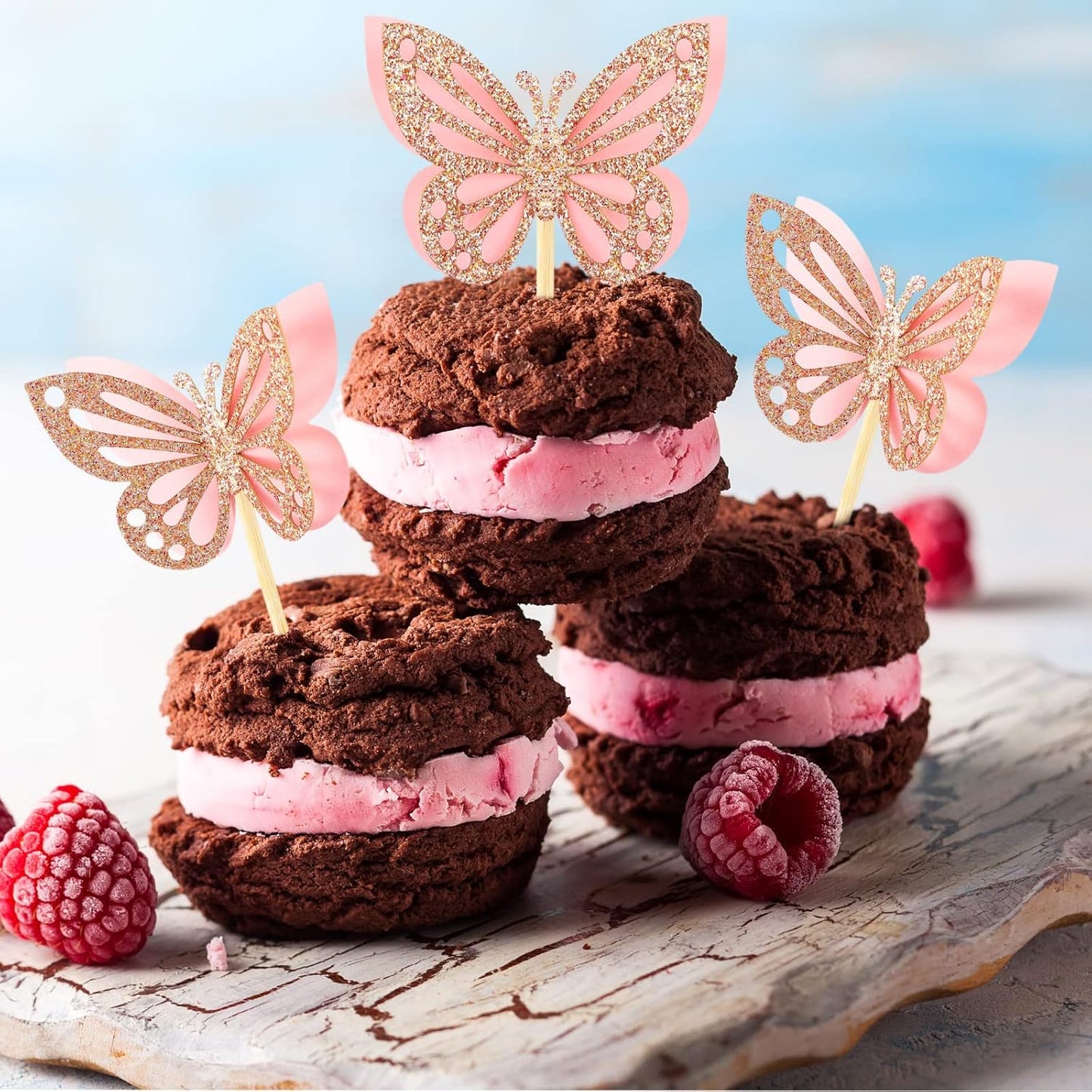 Chinco 48 Pcs Butterfly Cupcake Toppers Assembled Double Layer Cupcake Topper 3D Glitter Cake Topper Butterfly Cocktail Pick Decoration for Baby Shower Birthday Wedding(Pink,Classic Style)