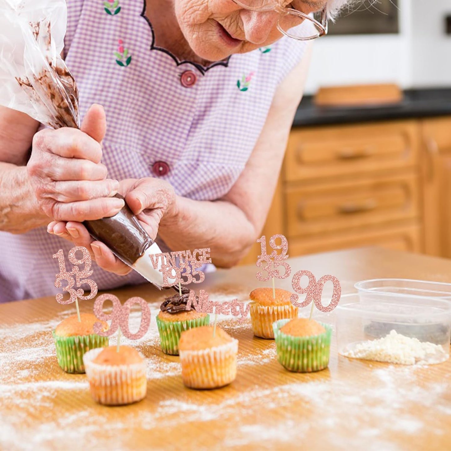 Gyufise 24Pcs 90th Birthday Cupcake Toppers Glitter Cheers to 90 Fabulous Ninety Vintage 1935 Cupcake Picks 90th Birthday Wedding Anniversary Party Cake Decorations Supplies Rose Gold