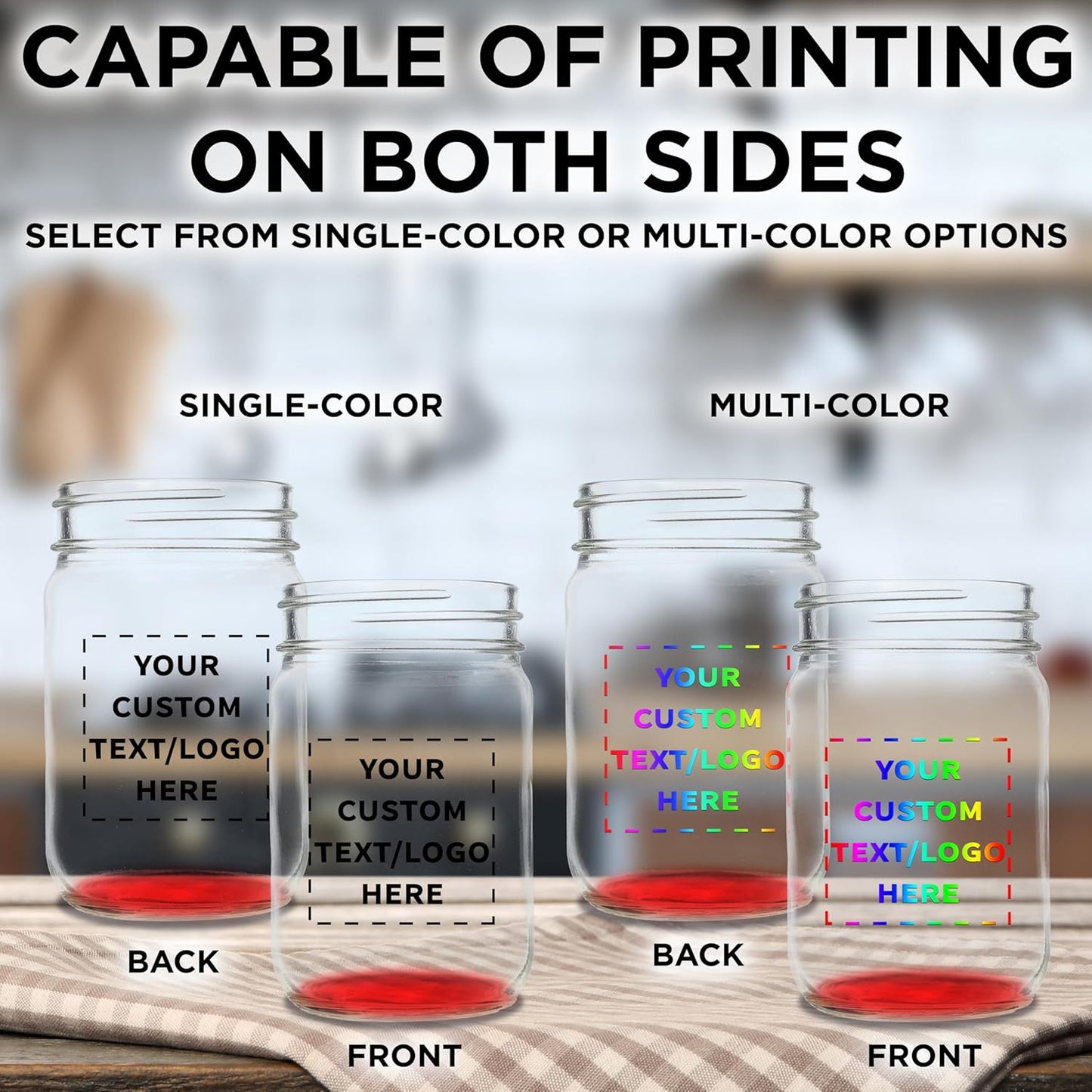 DISCOUNT PROMOS Custom Decorating Mason Jars 12 oz. Set of 10, Personalized Bulk Pack - Glass Jars for Overnight Oats, Candies, Fruits, Pickles, Spices, Beverages - Red