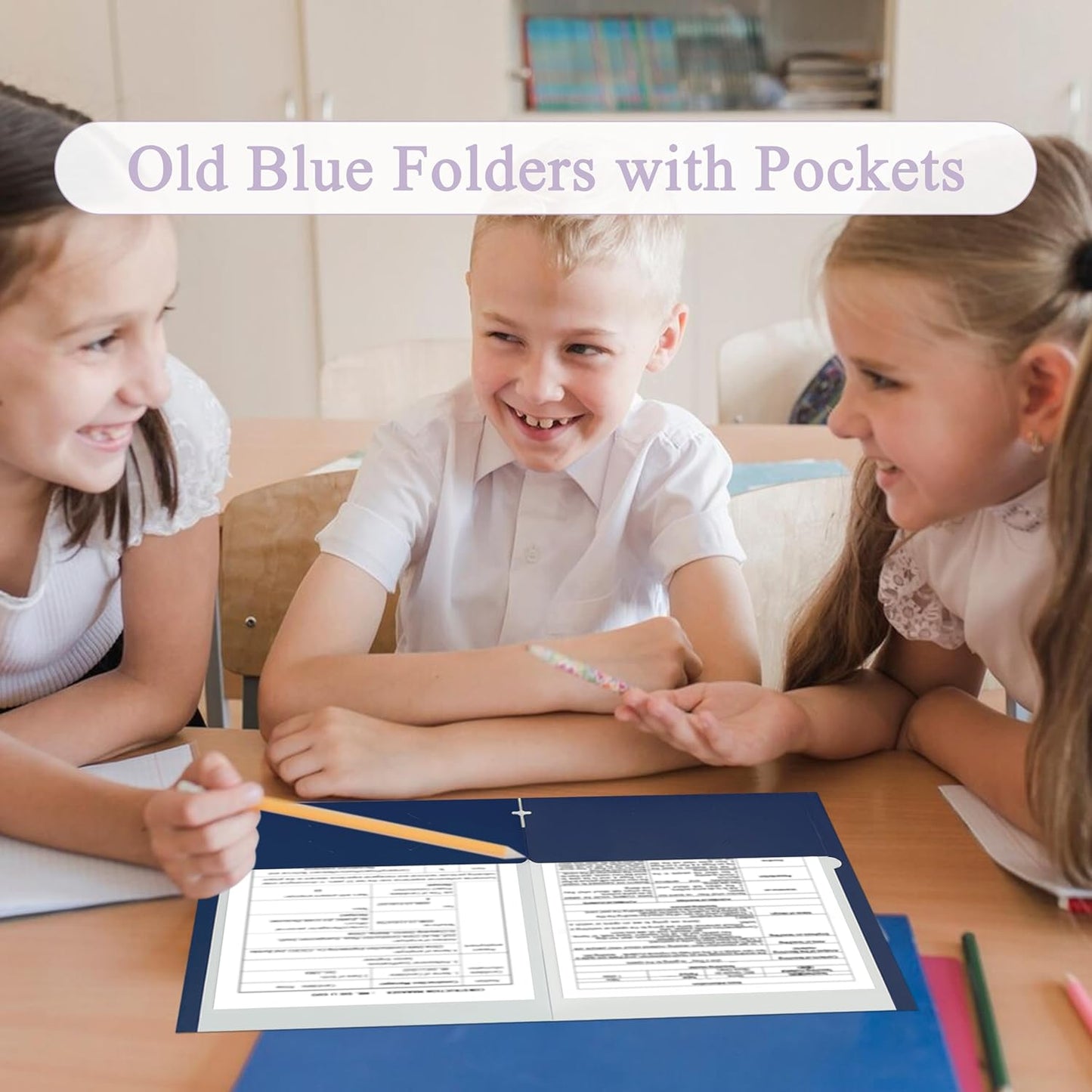 Zzrywuty File Folders with Pockets Letter Size, 50-Pack Paper Folders with Card Slot, Two Pocket Folders for School Students, Businessmen, Home and Office Workers(Old Blue)