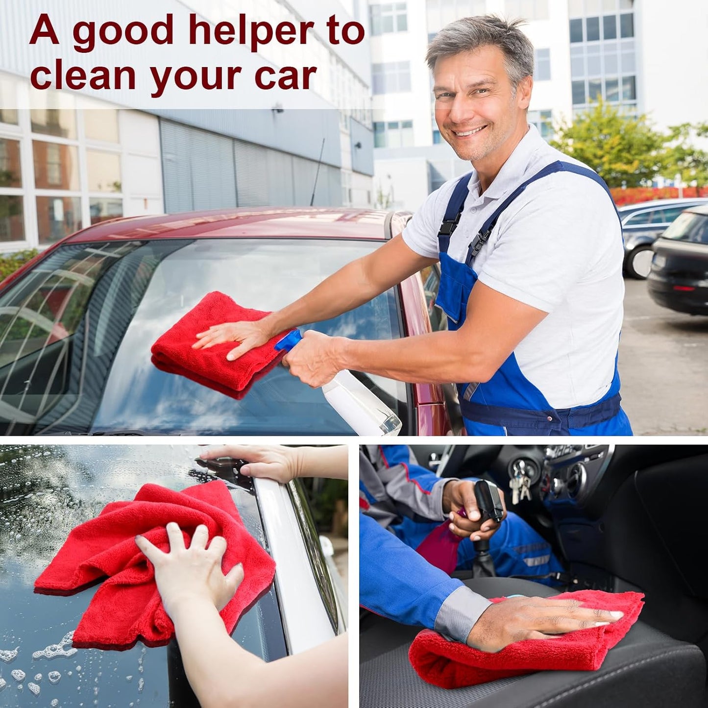 Shimeyao 30 Pcs Edgeless Microfiber Plush Towels for Cars Detailing Drying Wash Polishing Absorbent Cleaning Cloths, 500 GSM, 16 x 16 Inch(16 x 16 Inch,Red,30 Pcs)