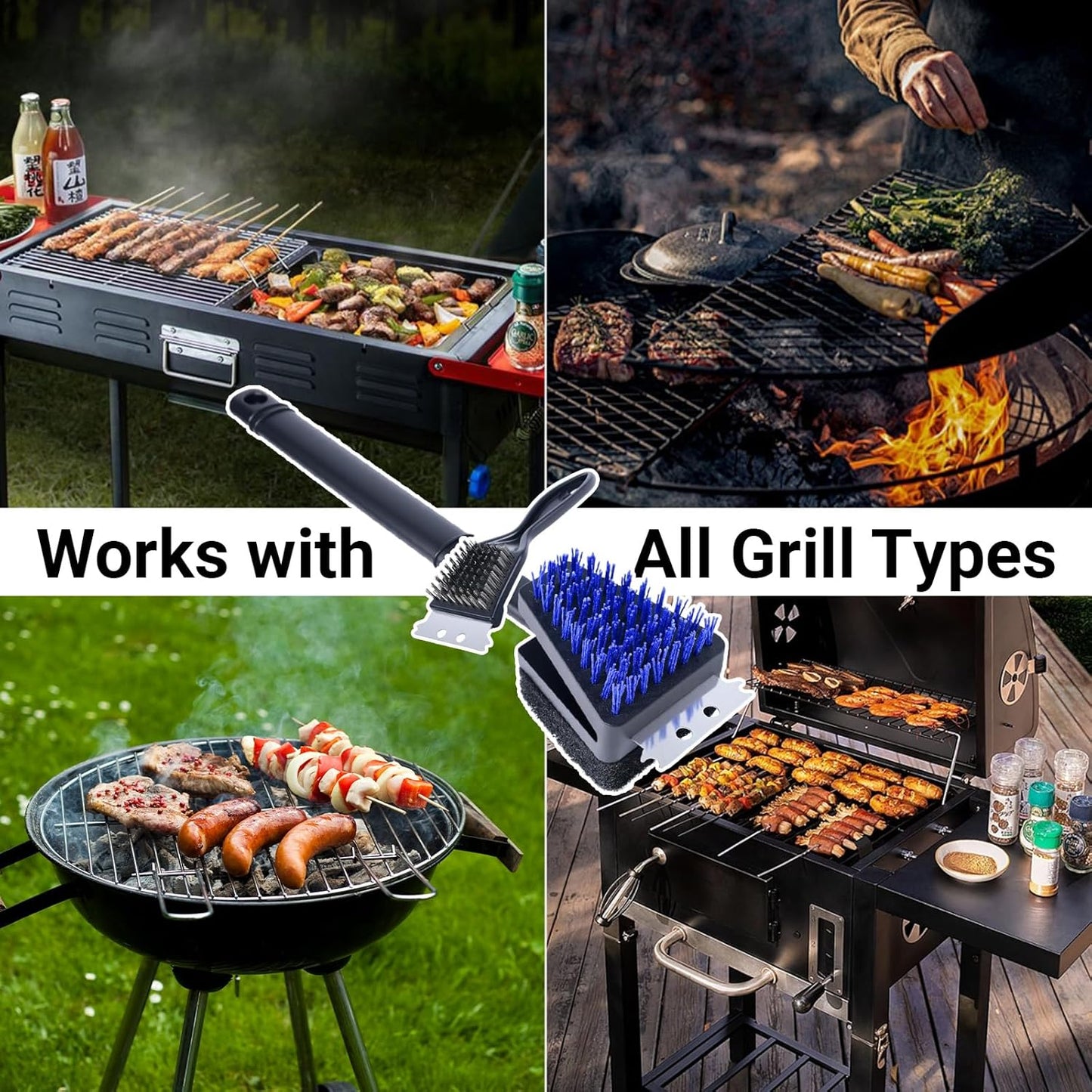 Nylon Grill Brush No Wire Bristle Barbecue Brush Grill Cleaning Kit, Safe Grill Scraper Brush for Outdoor Grill Cleaner with Hole, BBQ Brush Accessories Clean Cool Grates, Gift for Men/Dad 2-Piece Set