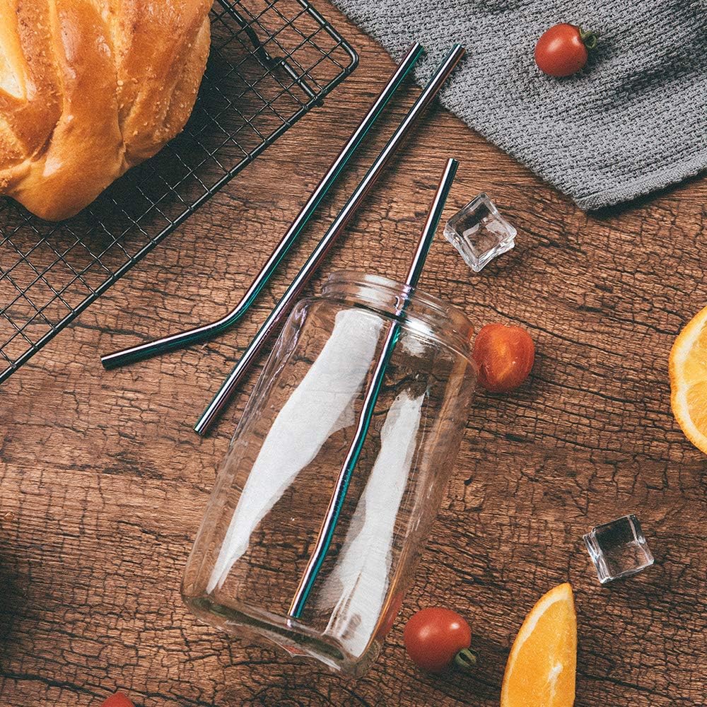 VEHHE Reusable Straws 8 Set Multi Color Stainless Steel Straws - Cleaning Brush for 20 Oz (Rainbow 8.5 inch + 10.5 inch)