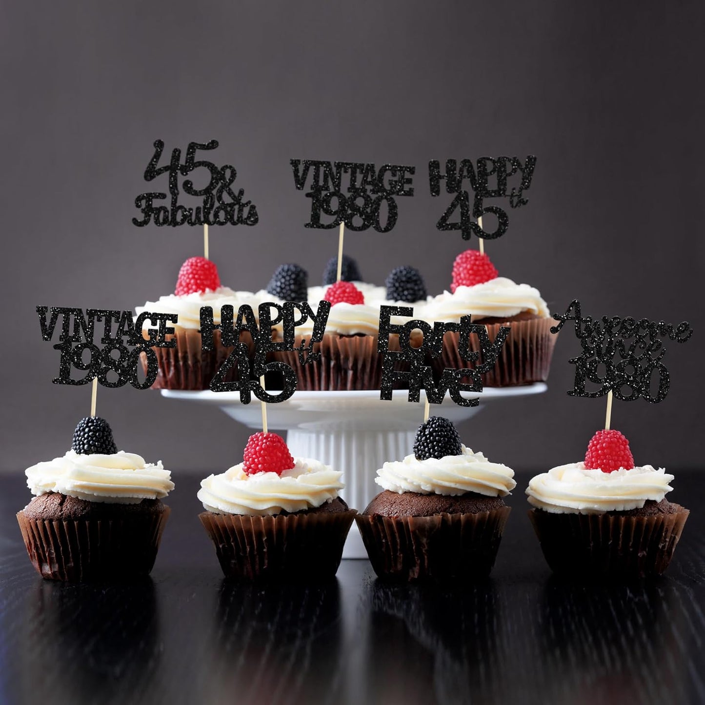 Gyufise 30 Pack Black Glitter 45th Birthday Cupcake Toppers Vintage 1980 Awesome Since 1980 45 Fabulous Cupcake Picks 45th Birthday Wedding Anniversary Party Cake Decorations Supplies