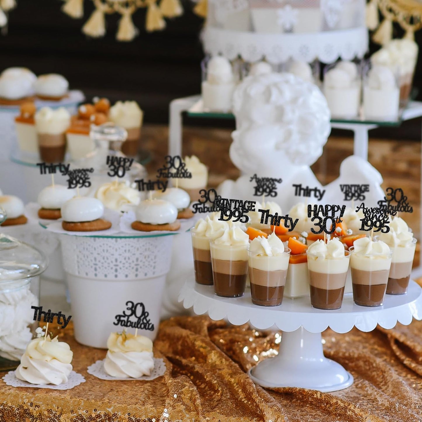 Gyufise 30Pcs Black Glitter Vintage 1995 Cupcake Toppers Awesome Since 1995 Cake Decorations Cheers to 30 Fabulous Thirty Cupcake Picks 30th Birthday Wedding Anniversary Party Cake Decorations