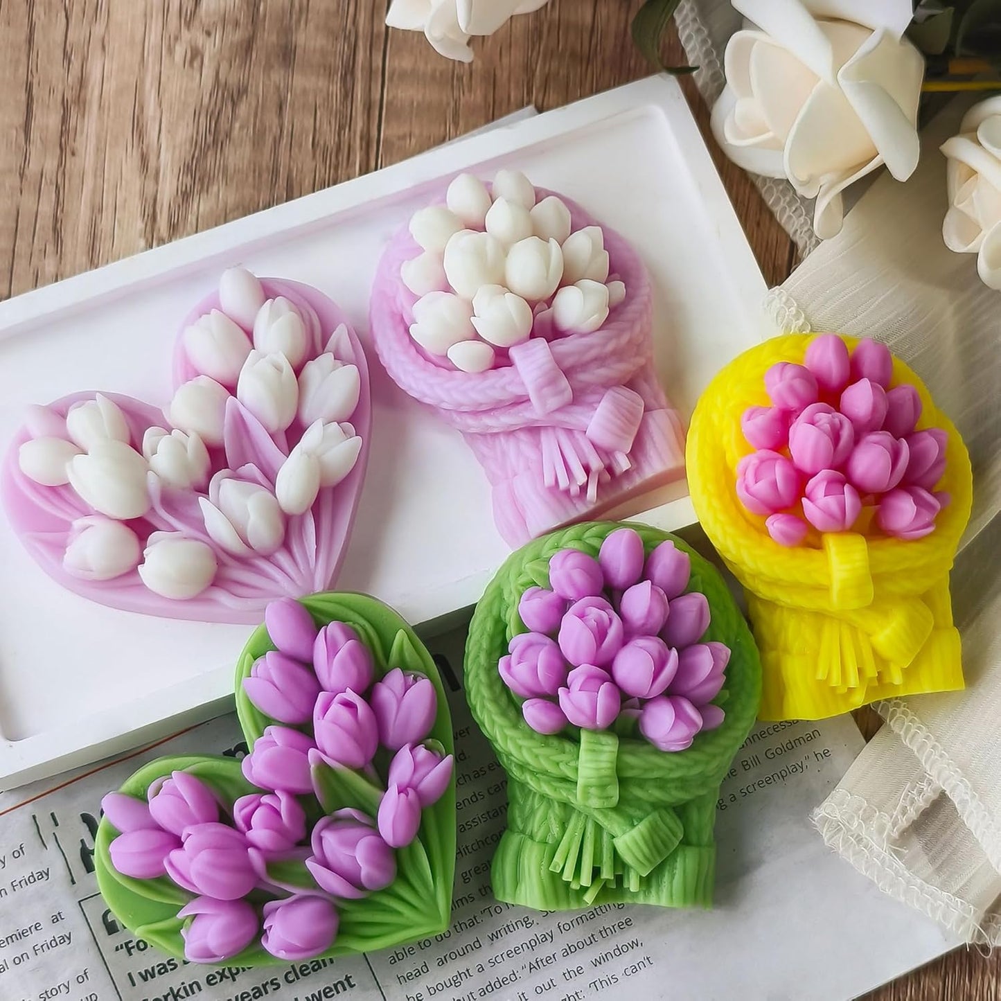 Tulip Flower Molds Flower Candle Resin Mold - Resin Casting Silicone Molds for Home Decor & Candle Making Wave Spiral Mold