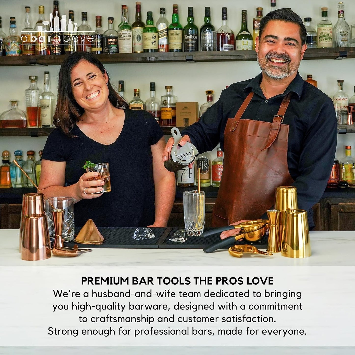 A Bar Above Bar Spoon Set, Spiral Handle, Stainless Steel Mixing Spoons for Cocktail Mixer Set, to Stir and Layer, Basic Professional or Home Bars Accessories (Gold, Smooth)