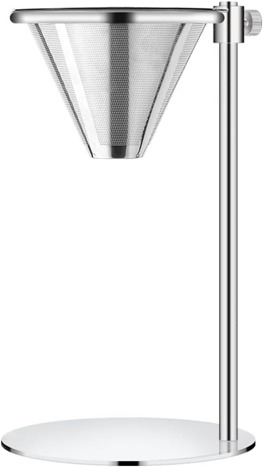 Stainless Steel Pour Over Coffee Maker, Adjustable Stand, Double-layer Filter