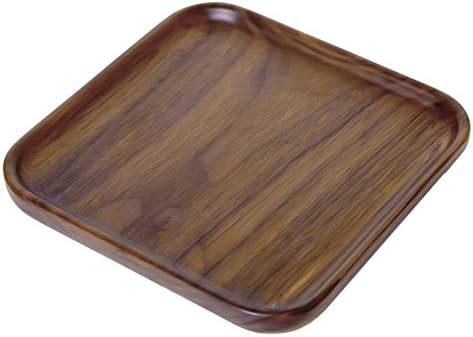 Rustic Walnut Wooden Serving Tray - Solid Wood Square Rectangle Platter for Tea, Coffee Table (Square Small 6.3 x 6.3 inch)