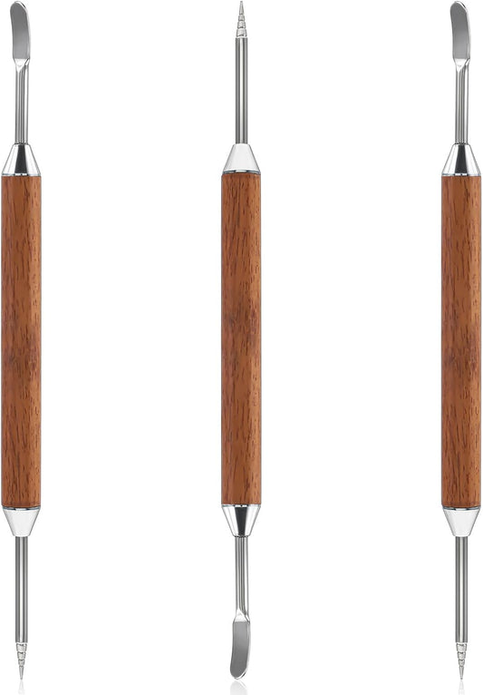 3 Pack Latte Art Pen, Coffee Drawing Tool with Wood Handle, Stainless Steel Double-Ended Barista Accessories for Espresso Designs, Home and Cafe Use