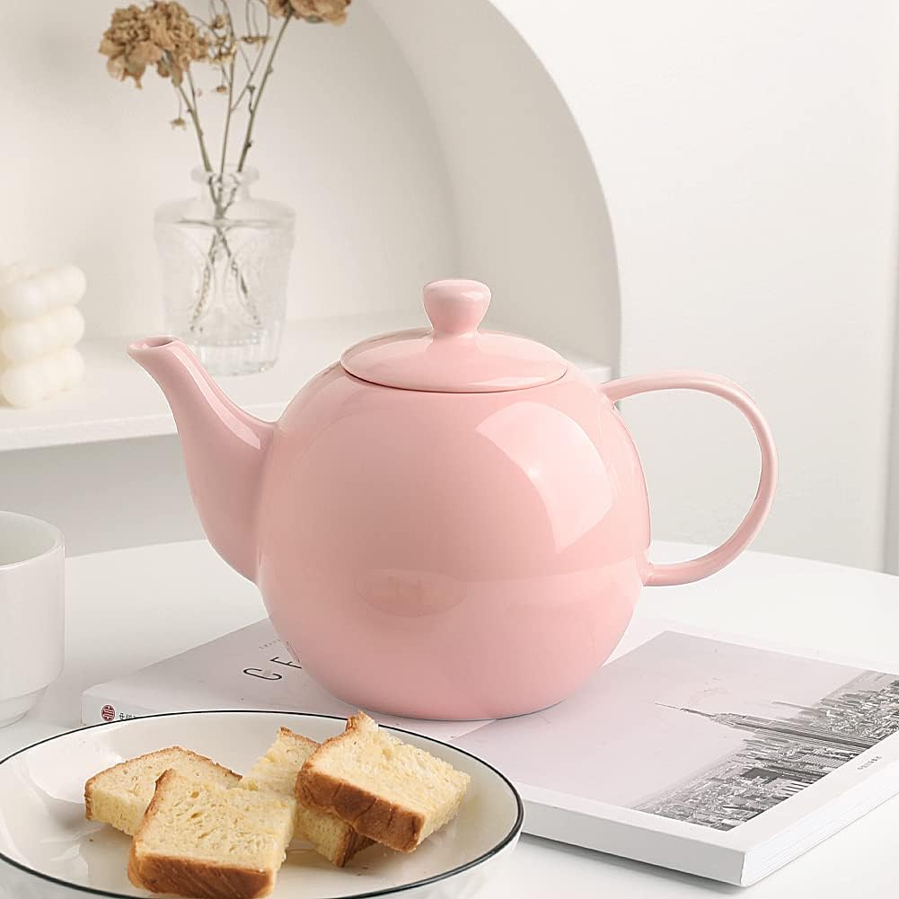Sweejar Porcelain Teapot with Removable Stainless Steel Infuser,Microwave & Dishwasher Safe Tea Pots for Loose Tea,Tea Infuser Pots for Chrismas Women Gift (40oz Pink)