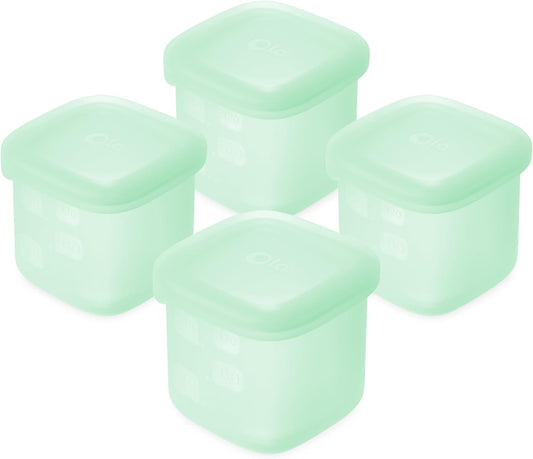 Olababy Clear Sense Silicone Storage Containers 4pk for Baby Food, Snacks, Formula, Puree, Sauce & More | Micro Plastic & BPA-Free | Daycare Essentials for Toddlers and Kids (Mint, 4 oz / 120 ml)