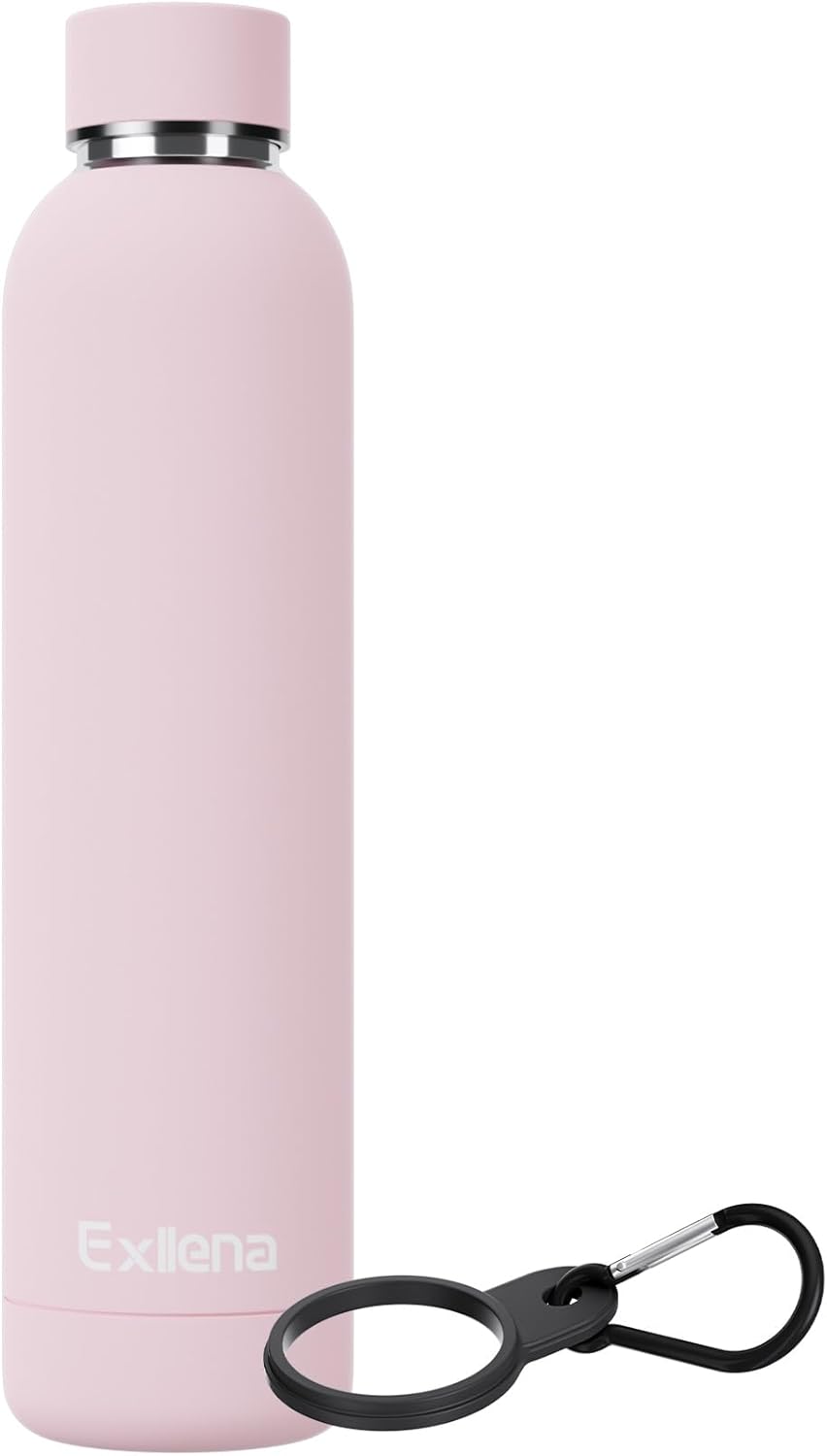 Slim Insulated Water Bottles for Travel 25oz with Clip, Double Wall Vacuum Stainless Steel Water Bottle Keeps Drinks Cold 24 Hrs/Hot 12 Hrs, 100% Leakproof, BPA Free(Pink)