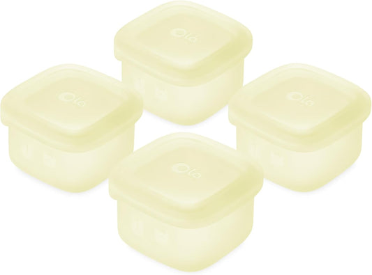 Olababy Clear Sense Silicone Storage Containers 4pk for Baby Food, Snacks, Formula, Puree, Sauce & More | Micro Plastic & BPA-Free | Daycare Essentials for Toddlers and Kids (Lemon, 2 oz / 60 ml)