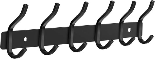 Wall Hooks Heavy Duty, 17 Inch Coat Rack Wall Mount with 6 Hooks, Black Wall Hooks for Hanging Backpack, Bag, Purse, Clothes, Hat, Coat, Towel | Entryway & Bathroom Storage Organization Hanger