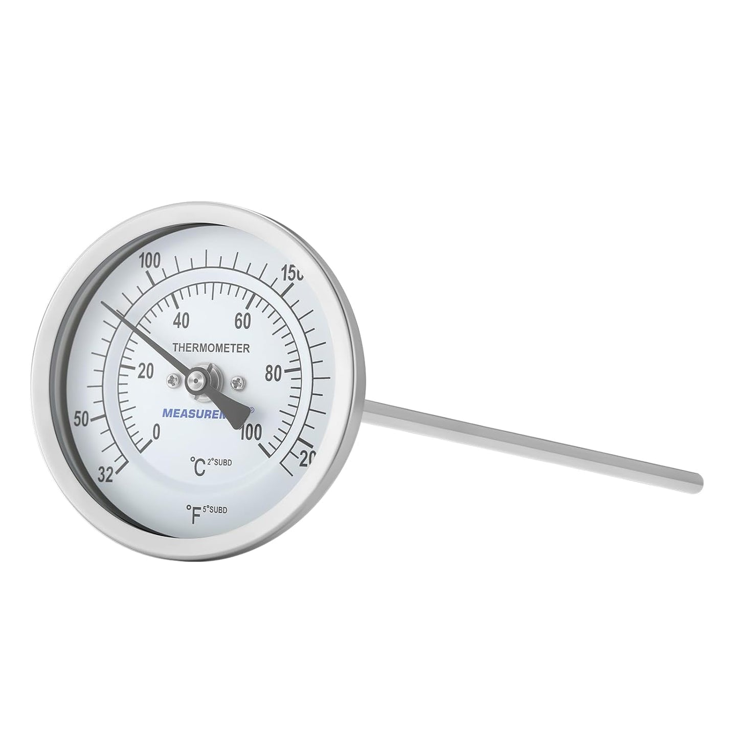 MEASUREMAN Hot Water Bi-Metal Thermometer, 3" Dial, 12" Lead-Free Brass Stem, 32-212°F/0-100°C Range, 2% Accuracy, 1/2" NPT Mount