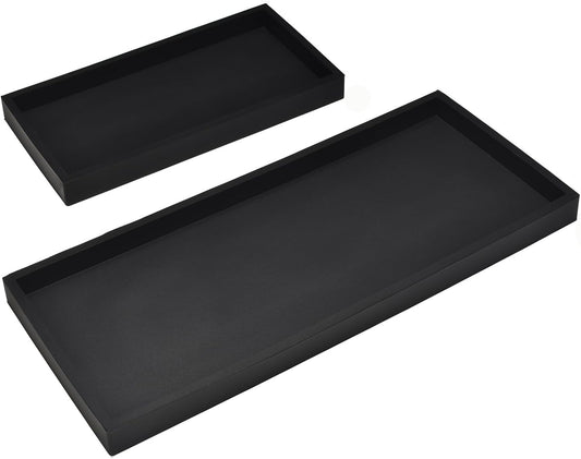 DNC Bathroom Vanity Tray for Counter, 2PC (7.9" +11.8") Silicone Kitchen Sink Soap Tray for Countertop Dish Holder Dispenser Toilet Tank Desk Organizer Black