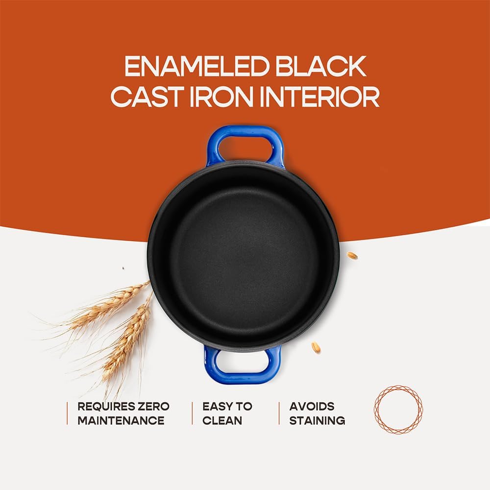 Enameled Cast Iron Dutch Oven for Sourdough Bread Baking | 6 Quart Pot with Lid | 10 Inch Ceramic Enamel Thick Coated Cookware Set with Non Stick Silicone Baking Mat for Cooking