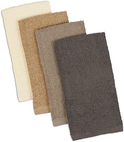DII Design Imports 100% Cotton, Machine Washable, Ultra Absorbent, Everyday Kitchen Basic, Utility, Bar Mop Dishtowel 16 x 19 Bar Mop Towels Set of 4 (Neutral Bar Mop, 16 x 19)