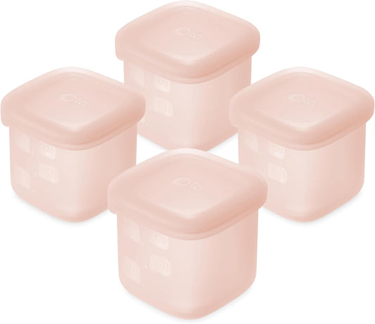 Olababy Clear Sense Silicone Storage Containers 4pk for Baby Food, Snacks, Formula, Puree, Sauce & More | Micro Plastic & BPA-Free | Daycare Essentials for Toddlers and Kids (Coral, 4 oz / 120 ml)