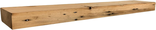 Modern Timber Craft Reclaimed Wood Fireplace Mantel Shelf | Solid Rustic American Barnwood with Steel Floating Shelf Brackets | 2.75" Thickness | 72" L x 7" D, Unfinished, Planed and Sanded