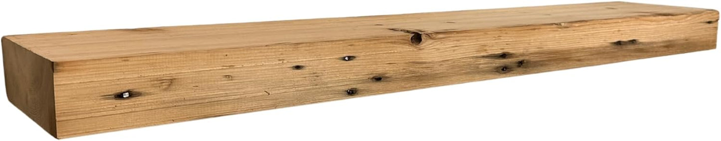 Modern Timber Craft Reclaimed Wood Fireplace Mantel Shelf | Solid Rustic American Barnwood with Steel Floating Shelf Brackets | 2.75" Thickness | 48" L x 8" D, Unfinished, Planed and Sanded