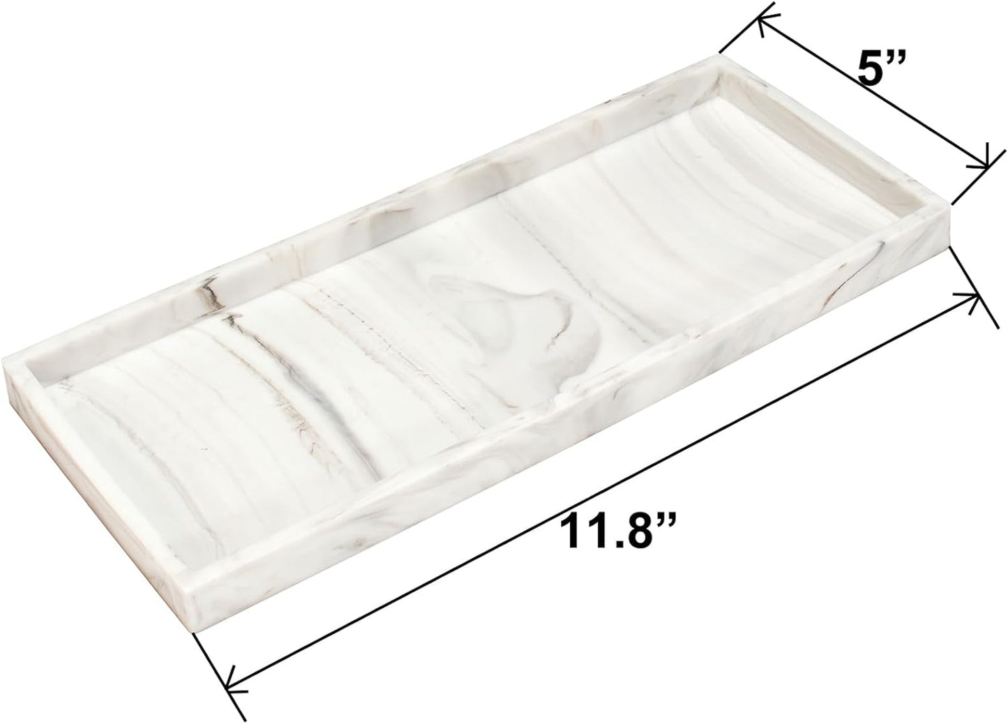 DNC Silicone Bathroom Tray for Counter, 2PC 11.8" Vanity Tray for Countertop, Kitchen Sink Soap Tray for Dish Holder Dispenser Toilet Tank Desk Organizer Marble White