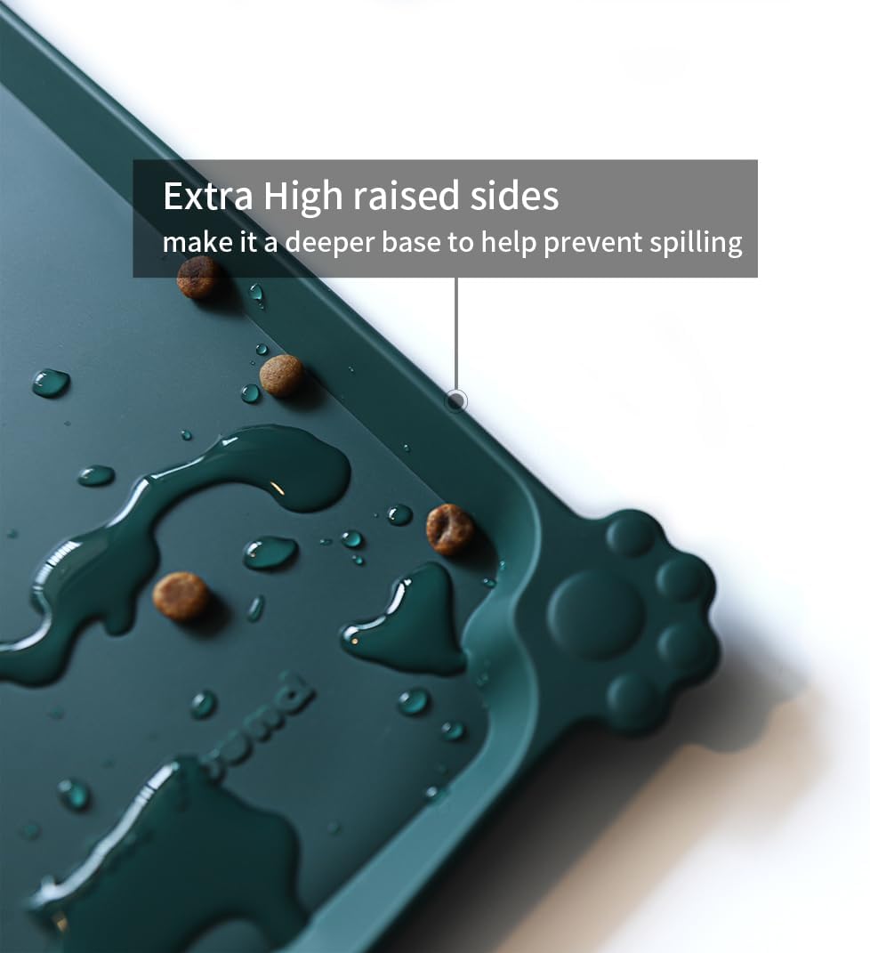 Hoki Found Large Silicone Pet Food Mats - Non Slip Dog Cat Bowl Placemats - Waterproof Dog Cat Food Mats - Dark Cedar