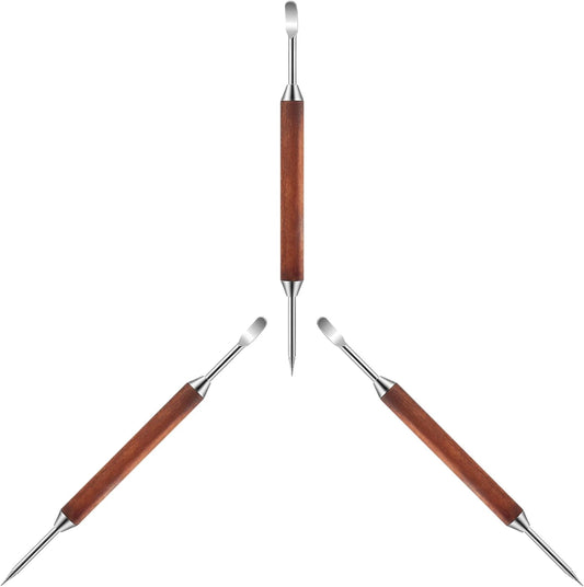 3 Pack Latte Art Pen Set Stainless Steel Latte Art Tools Coffee Drawing Tool with Wood Handle Double Ended Barista Accessories for Espresso Designs, Home and Cafe Use