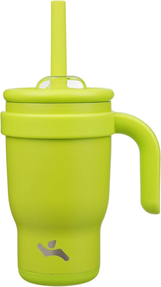 14 oz Tumbler with Side Handle, Insulated Water Bottle with Straw and 2 in 1 Lid, Stainless Steel Cup Travel Coffee Mug for Sports Office Gym,Green